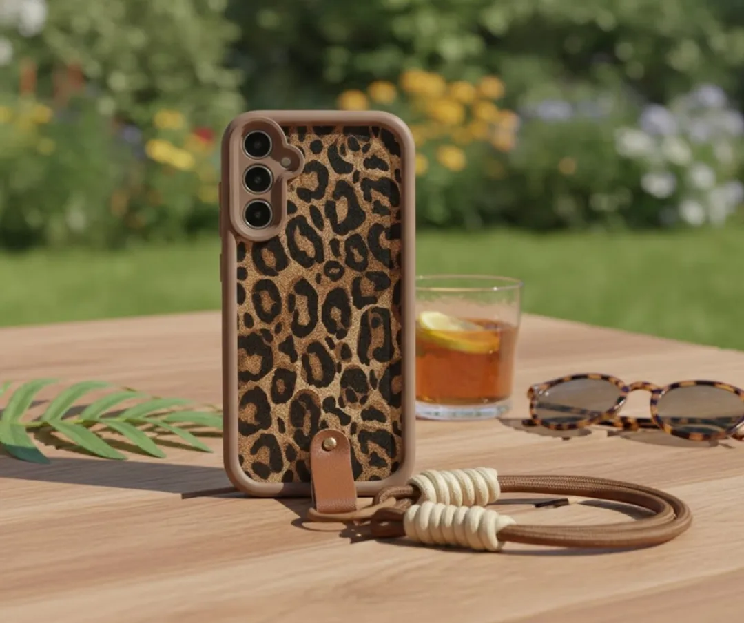 NuveX Telefoonhoesje Samsung Galaxy A54 - Bruin Luipaardprint - Met Koord