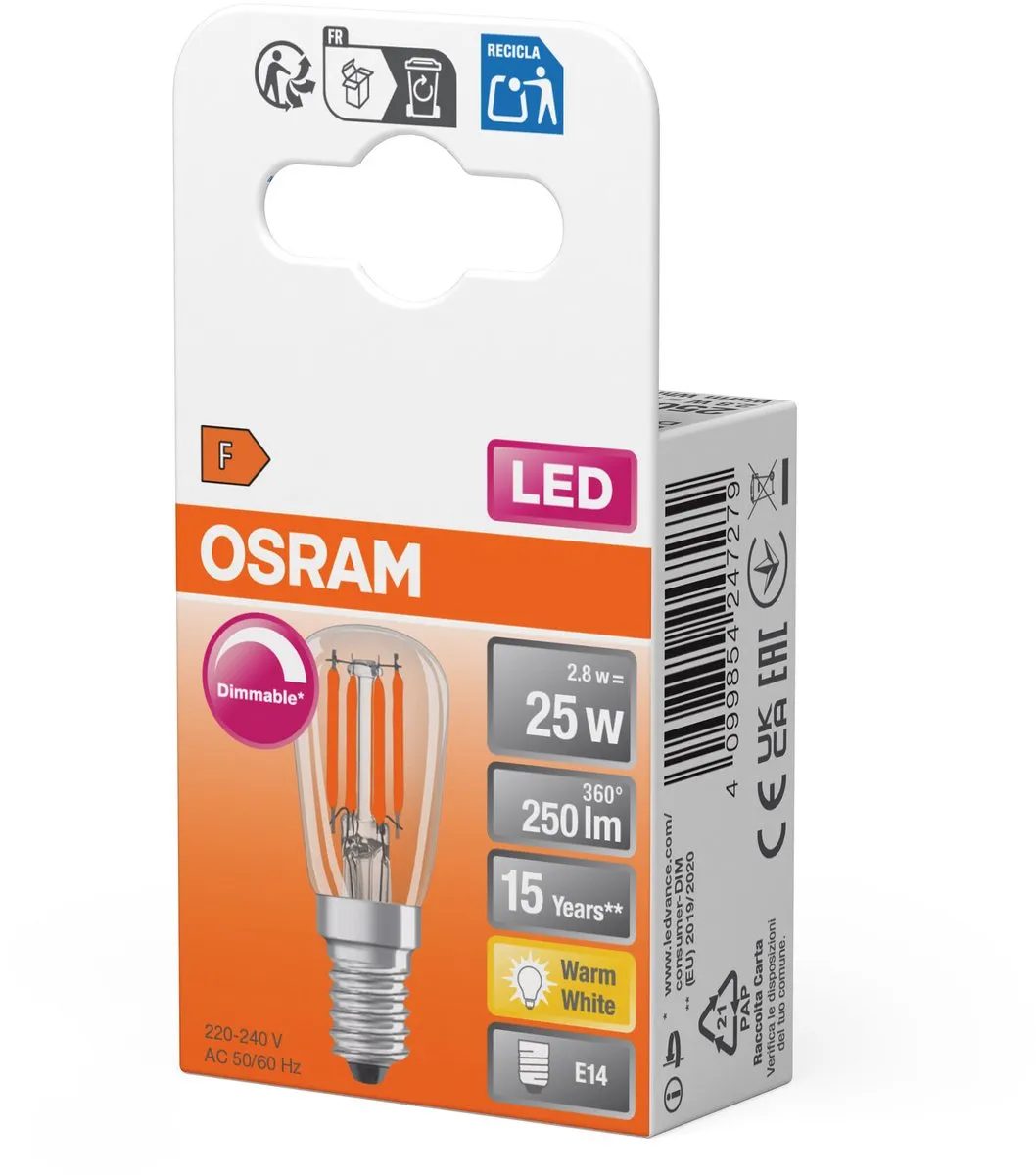 Osram LED E14 Tubular 2.8W 250lm - Zeer Warm Wit - afbeelding 6 van 6