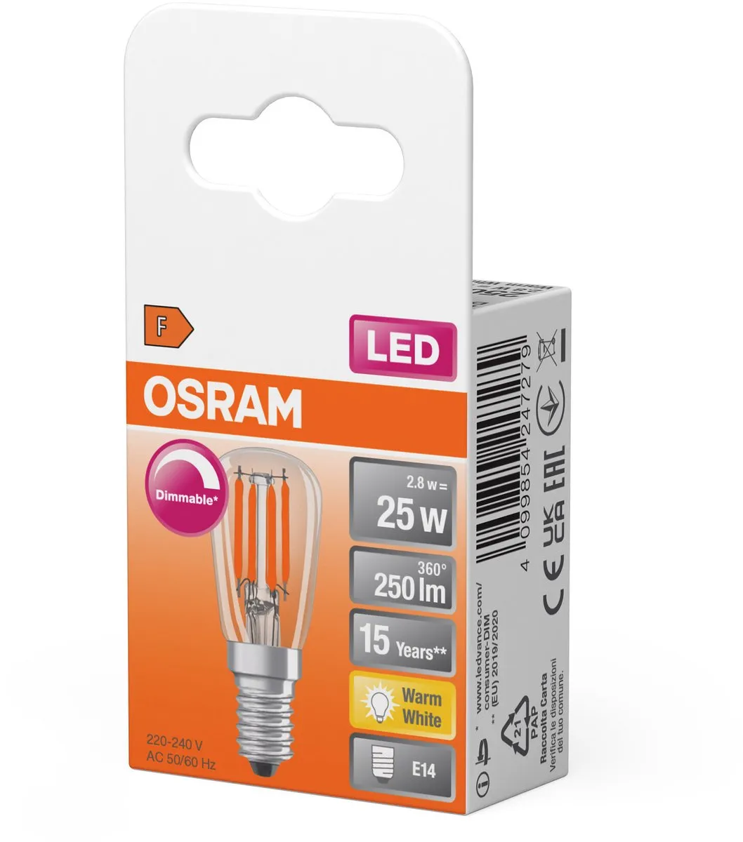 Osram LED E14 Tubular 2.8W 250lm - Zeer Warm Wit
