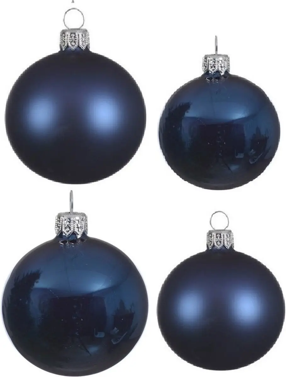 Compleet glazen kerstballen pakket donkerblauw glans/mat 38x stuks