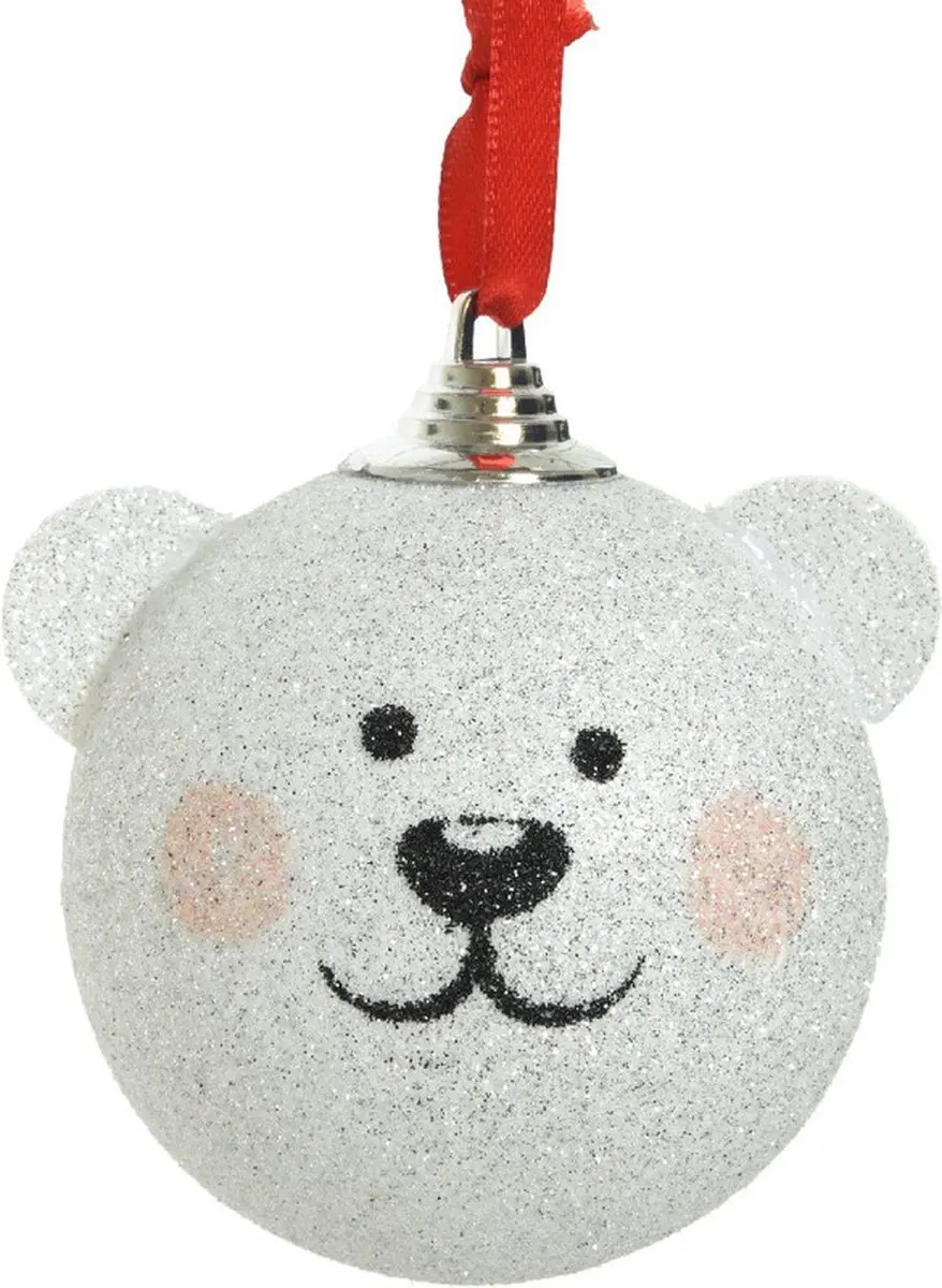 Decoris IJsberen kerstbal 8 cm kunststof wit
