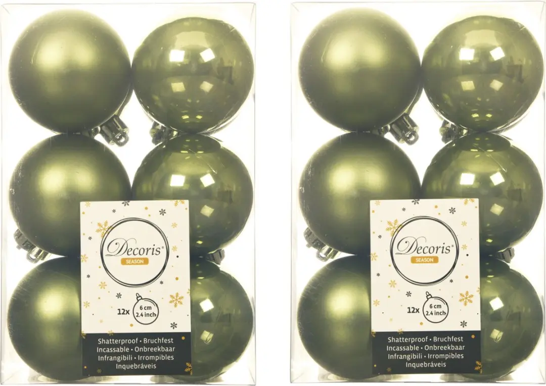 Decoris kerstballen - 24x st - mosgroen - D6 cm - kunststof - mat/glans - kerstversiering