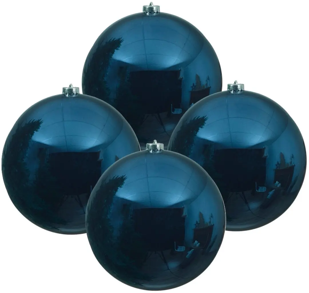 4x Grote donkerblauwe kunststof kerstballen van 14 cm