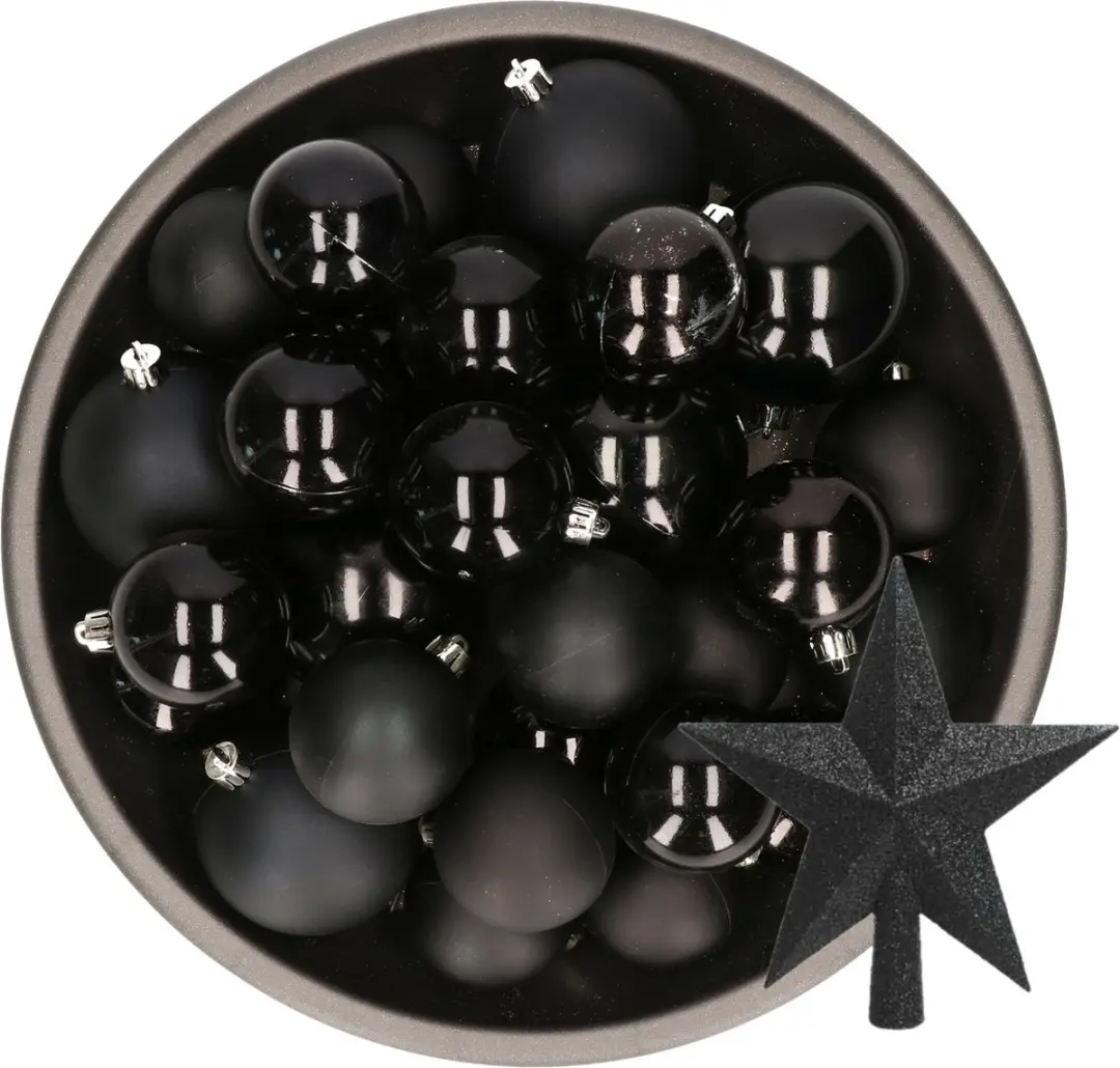 Kerstversiering kunststof kerstballen zwart 6-8-10 cm pakket van 45x stuks