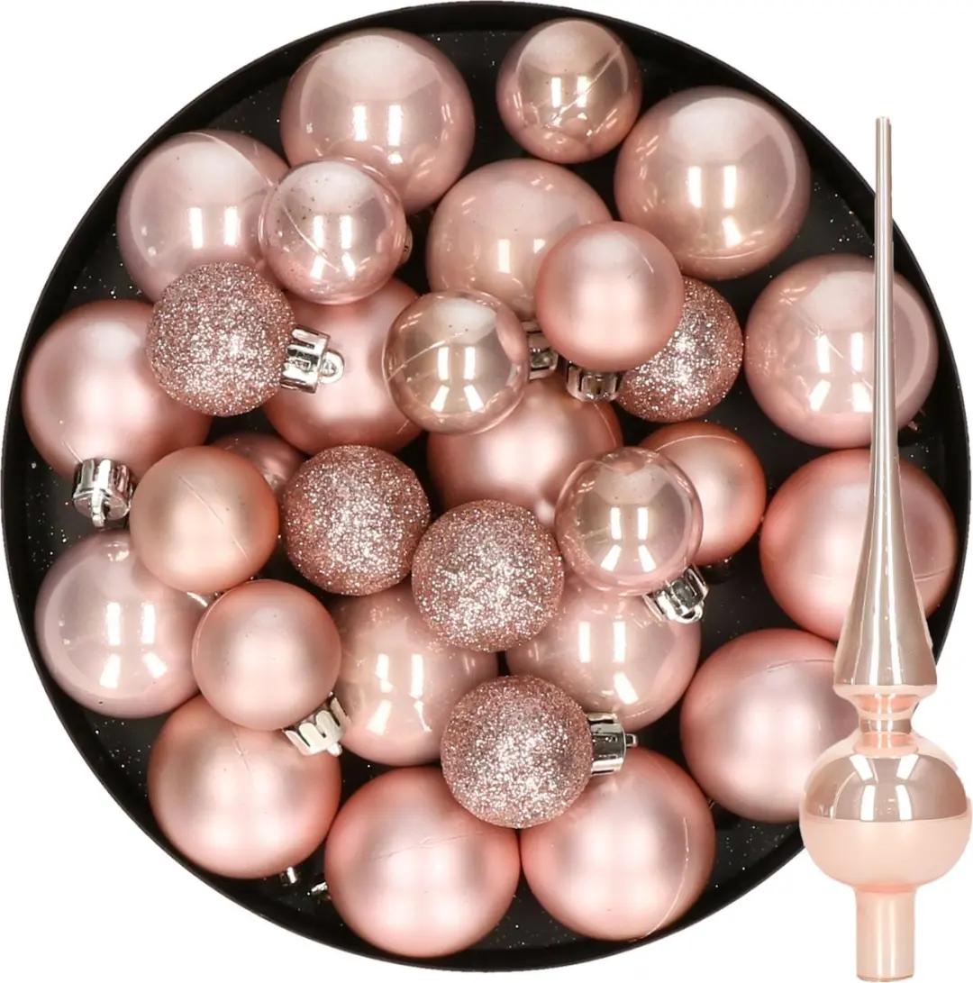 Decoris kerstballen set kunststof lichtroze