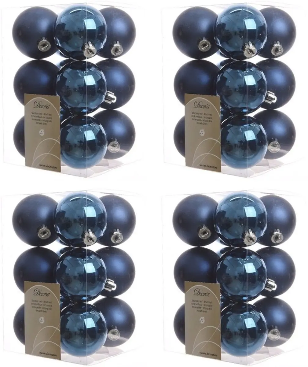 Decoris kerstballen - 48x st - donkerblauw - D6 cm - kunststof - mat/glans - kerstversiering