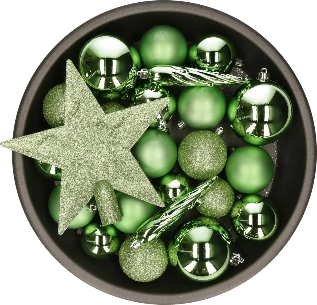 Decoris kerstballen set - 34-dlg - groen - incl. piek - kunststof - kerstversiering