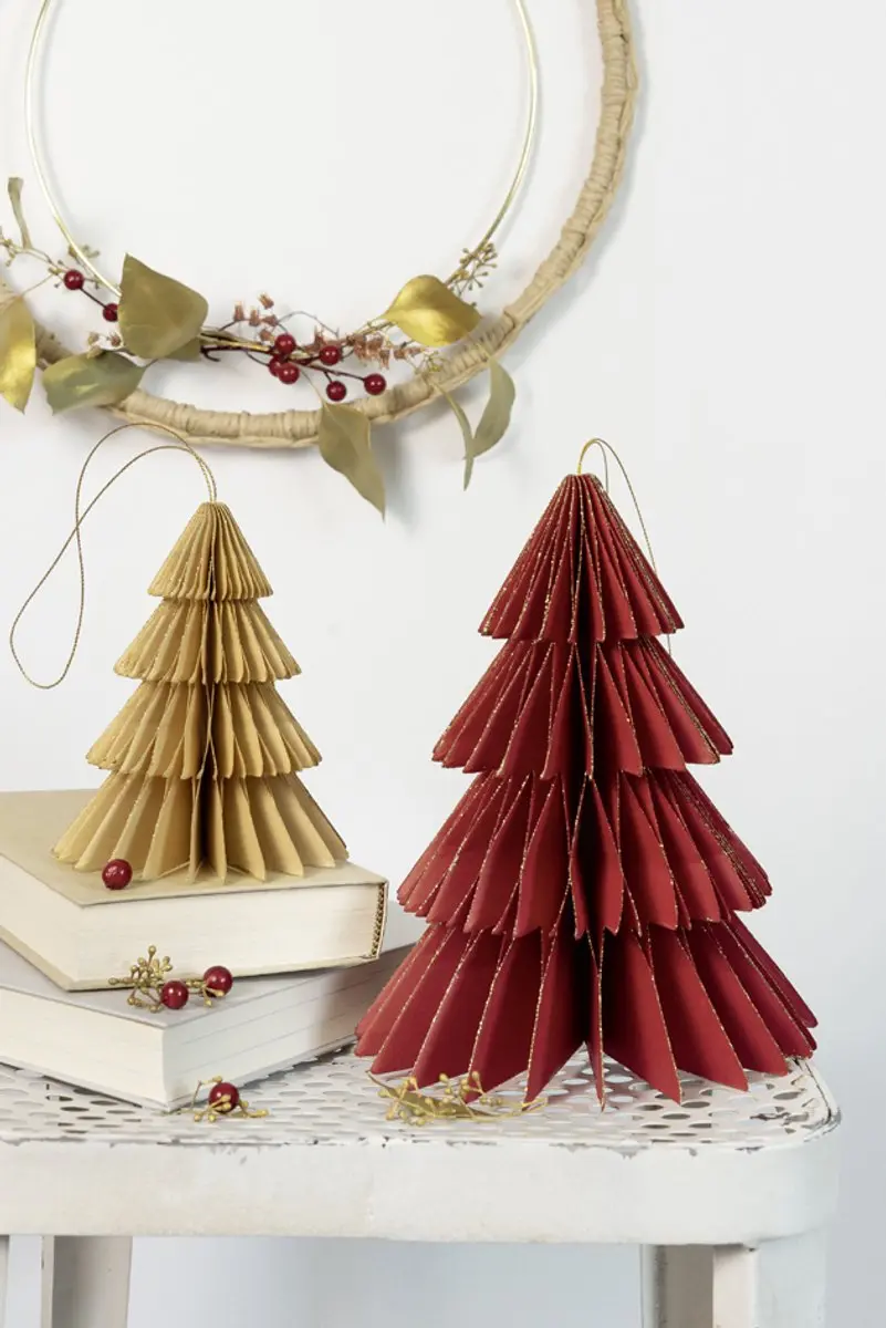 Folie bijenwasdecoratiestuks Kerstboomvorm, set van 2, maten klein/middel