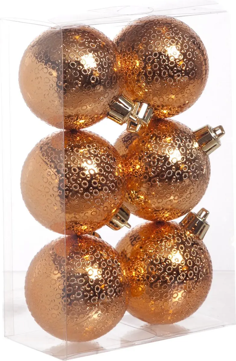 Cosy & Trendy Jolly Copper 6x kerstballen kunststof - 6 cm - cirkel motief - onbreekbaar