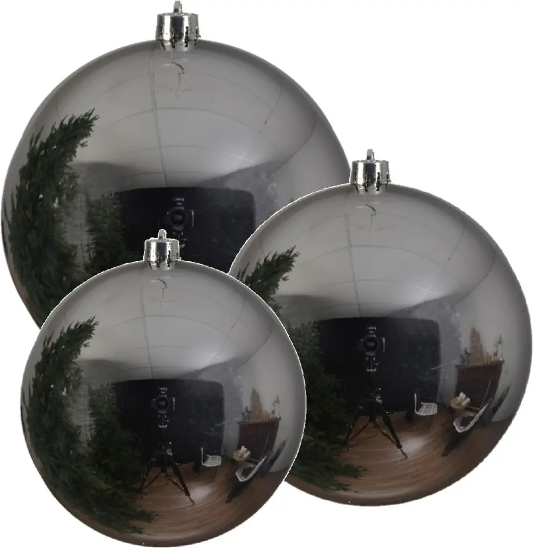 3x Grote zilveren kerstballen van 14/20/25 cm glans van kunststof - Winkel/etalage kerstversiering