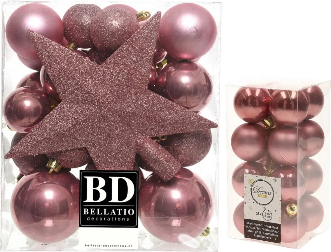 Kerstversiering kunststof kerstballen oud roze 4-5-6-8 cm pakket van 49x stuks
