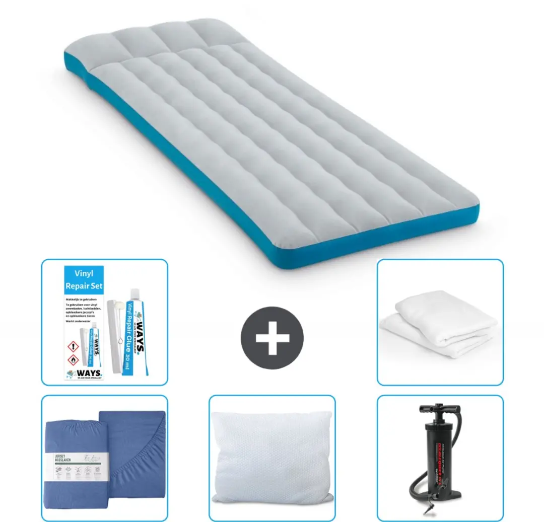 Intex Campingmat - Twijfelaar - 72 x 189 x 20 cm - Blauw - Inclusief Hoeslaken - Kussen - Pomp - Reparatieset en Kussenbeschermer - afbeelding 2 van 2