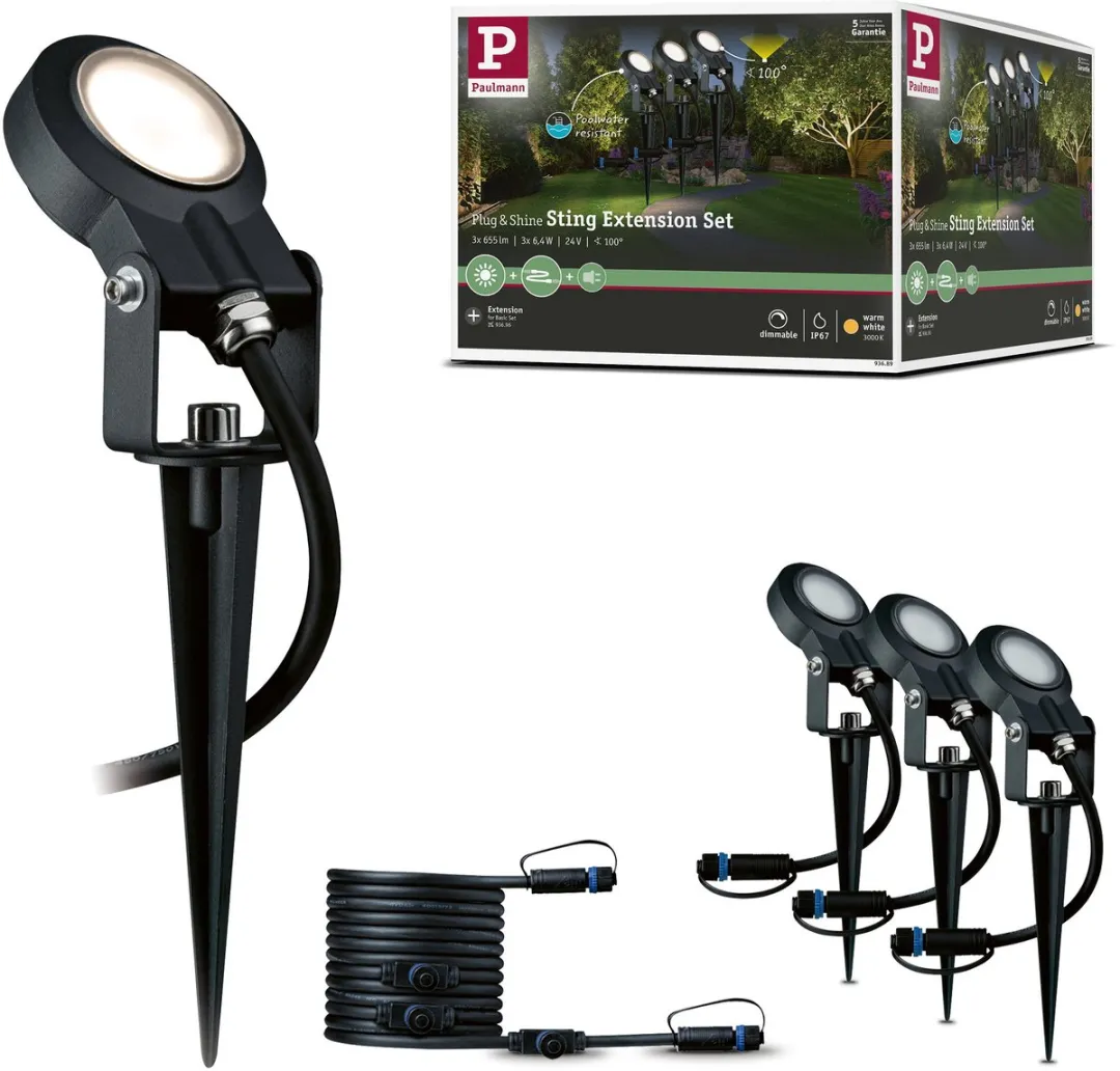 Paulmann Plug & Shine Sting LED Tuinspots 3x6,4W 3000K - Antraciet