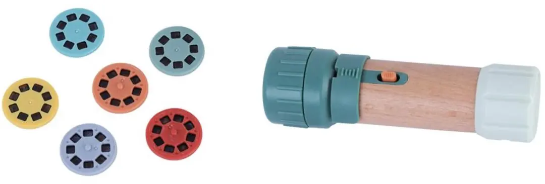 Houten projector zaklamp met 6 verwisselbare dieren schijven