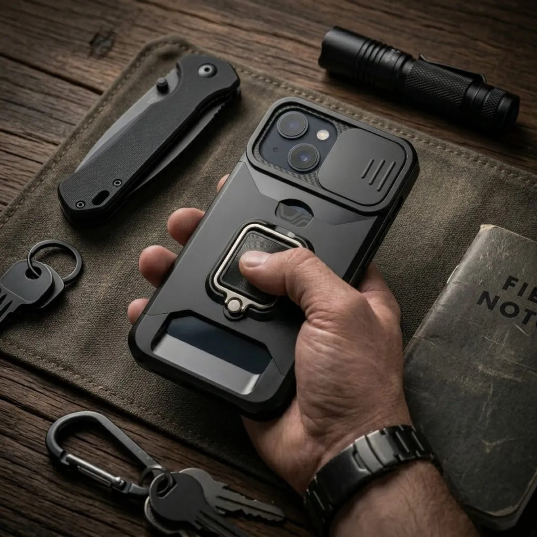 NUVEX iPhone 13 Mini Hoesje - Zwart - Schokbestendig met metalen standaard
