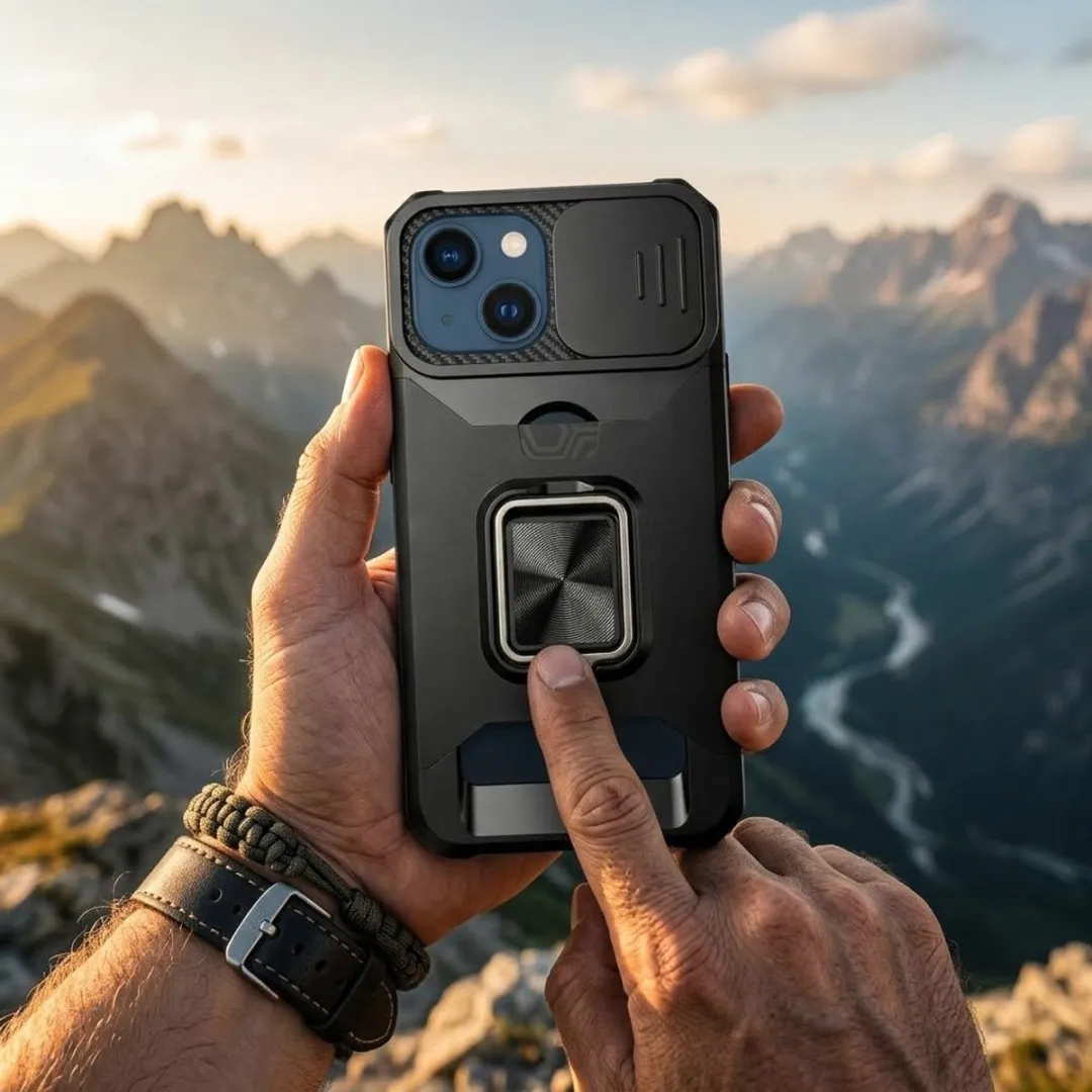 NUVEX iPhone 13 Mini Hoesje - Zwart - Schokbestendig met metalen standaard