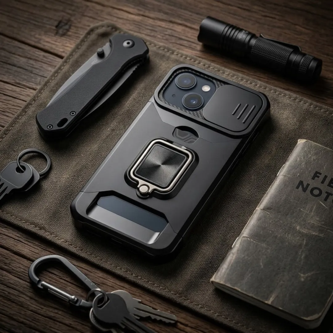NUVEX iPhone 13 Mini Hoesje - Zwart - Schokbestendig met metalen standaard