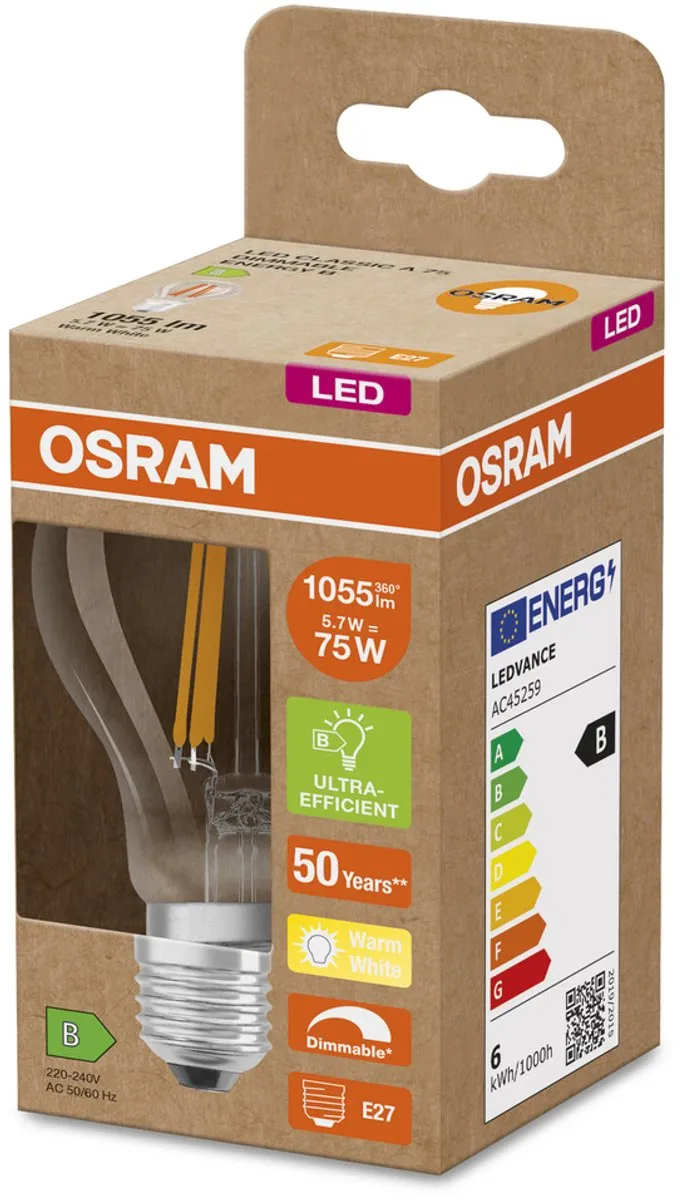 Osram LED-lamp E27 Ballon 5.7W Warmwit - 2700K - afbeelding 6 van 6
