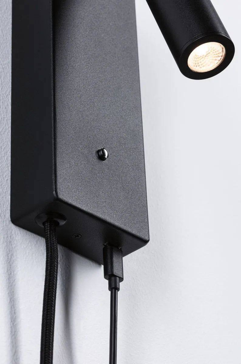 Paulmann LED Wandlamp Hulda USB-C 3000K 130lm - Zwart mat