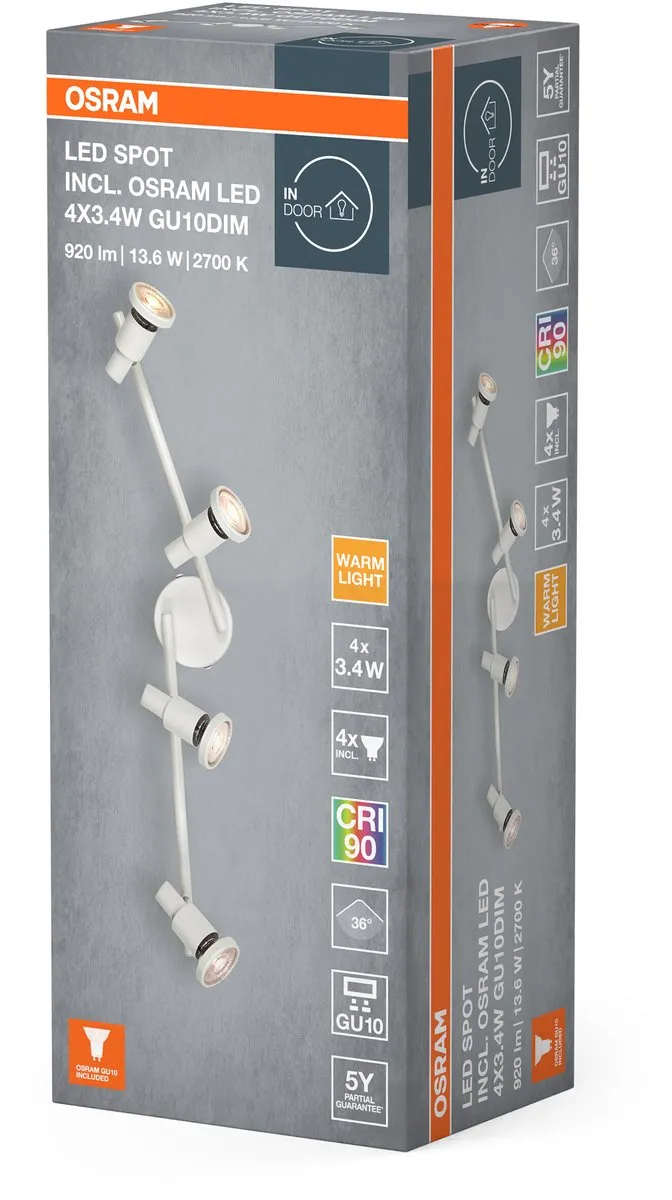 Osram LED Spot GU10 4x3,4W 927 DIM - 920lm - 2.700K Wit