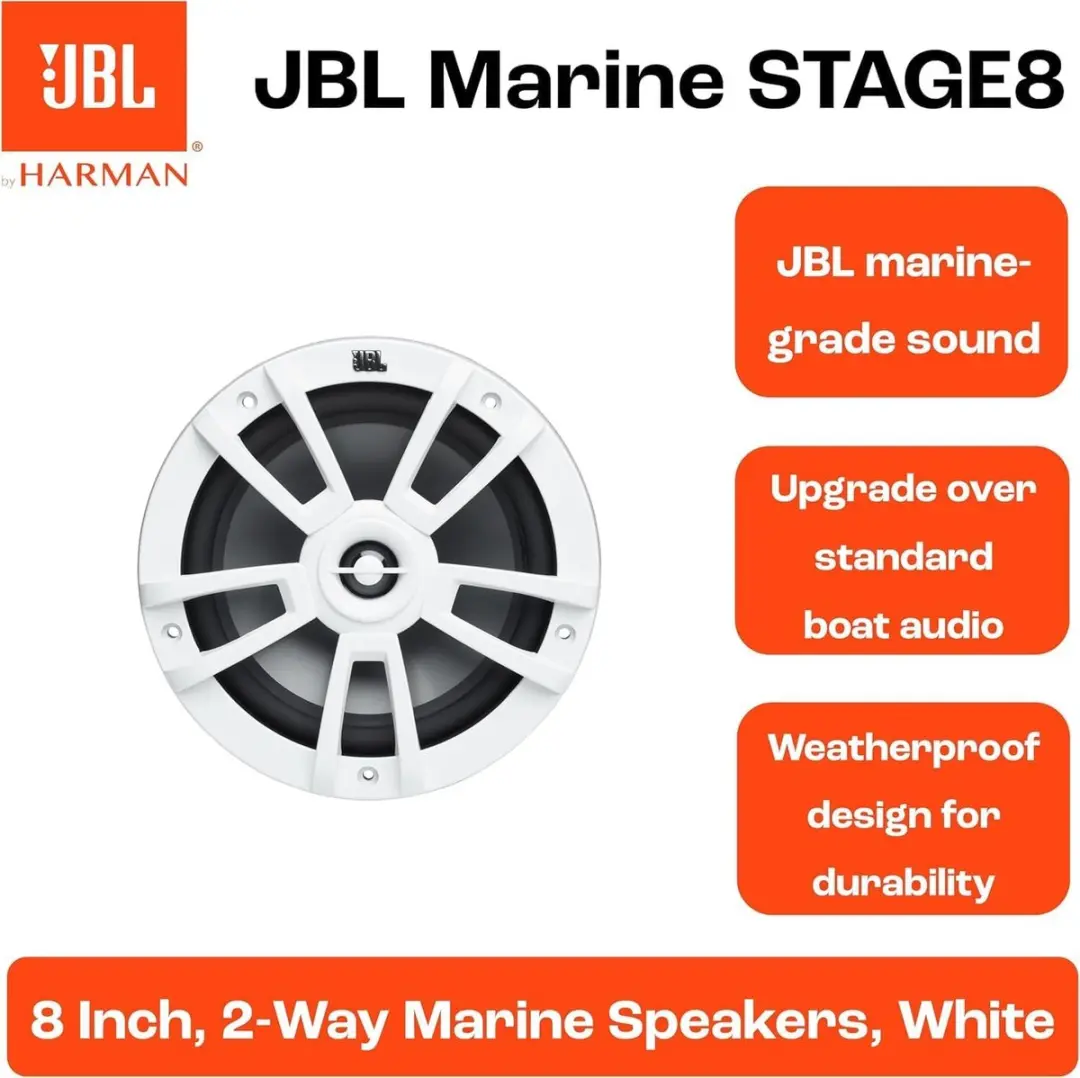 JBL Marine Stage 8 Speakers - 125W RMS - 2-weg - Wit - afbeelding 3 van 6