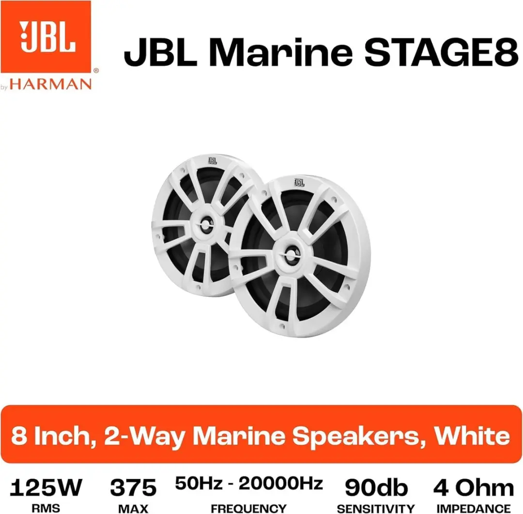 JBL Marine Stage 8 Speakers - 125W RMS - 2-weg - Wit - afbeelding 4 van 6