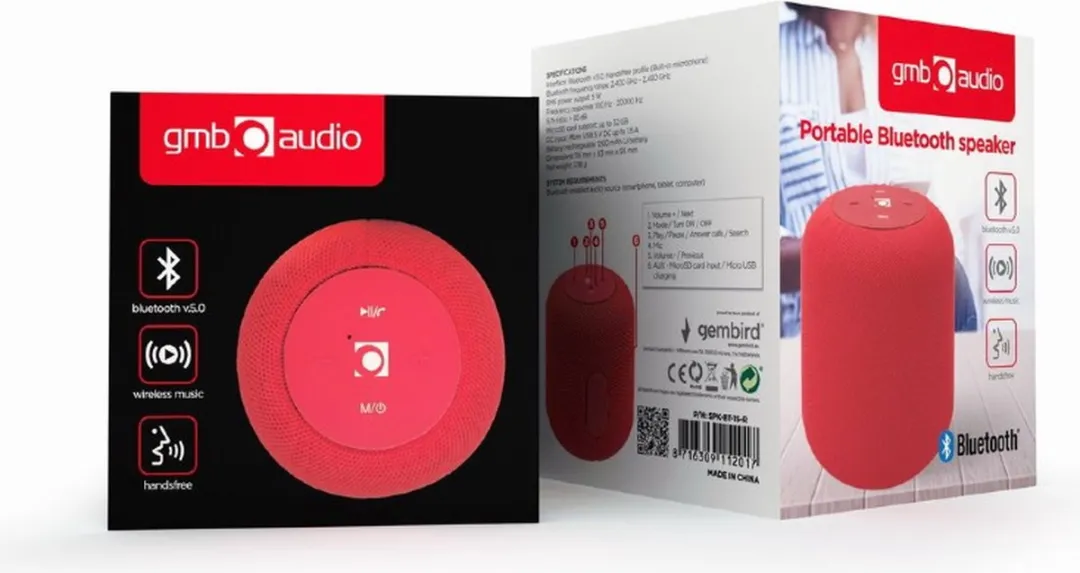Gembird SPK-BT-15-R Draagbare Bluetooth Speaker - 5W - Rood