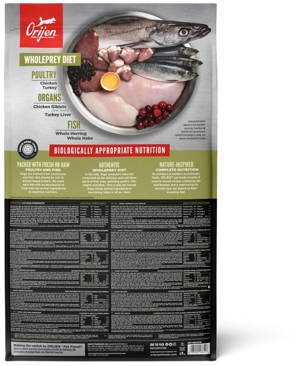 Orijen Whole Prey Senior Hondenvoer Kip & Kalkoen 11.4kg