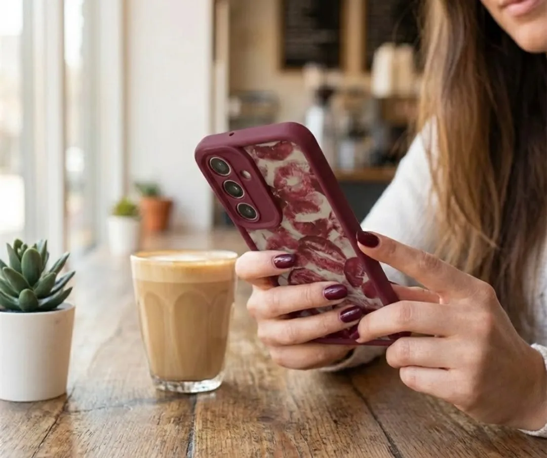 NUVEX Samsung Galaxy S24 Hoesje - Bordeaux Rood - Lippenprint
