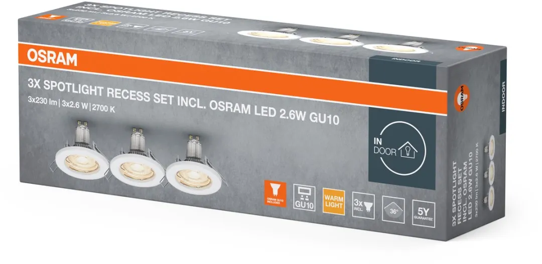 Osram Spotlight Plafond Inbouwset 3x2.6W GU10 - 2700K - Wit