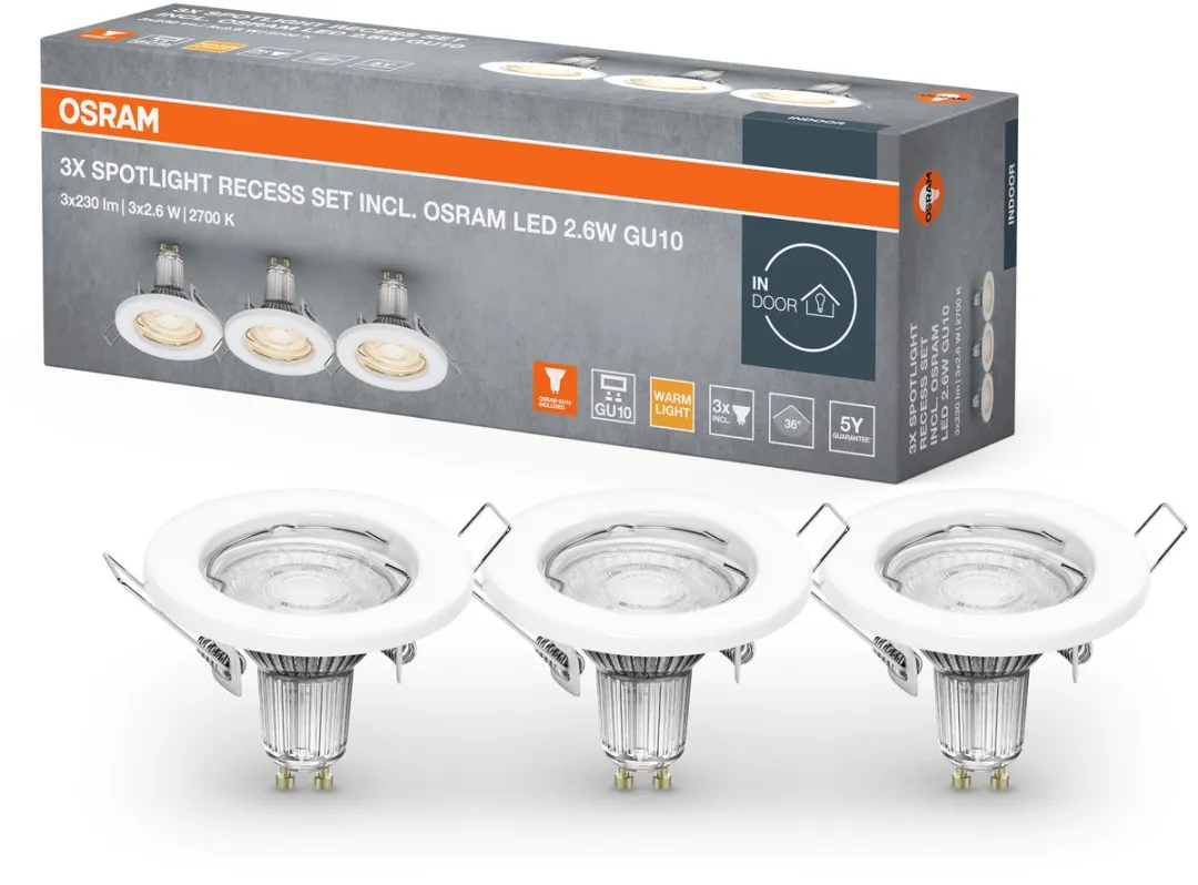 Osram Spotlight Plafond Inbouwset 3x2.6W GU10 - 2700K - Wit