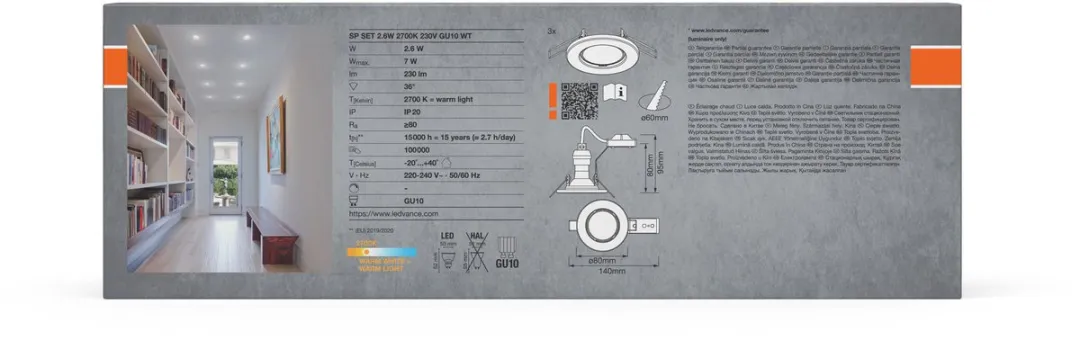 Osram Spotlight Plafond Inbouwset 3x2.6W GU10 - 2700K - Wit - afbeelding 6 van 6