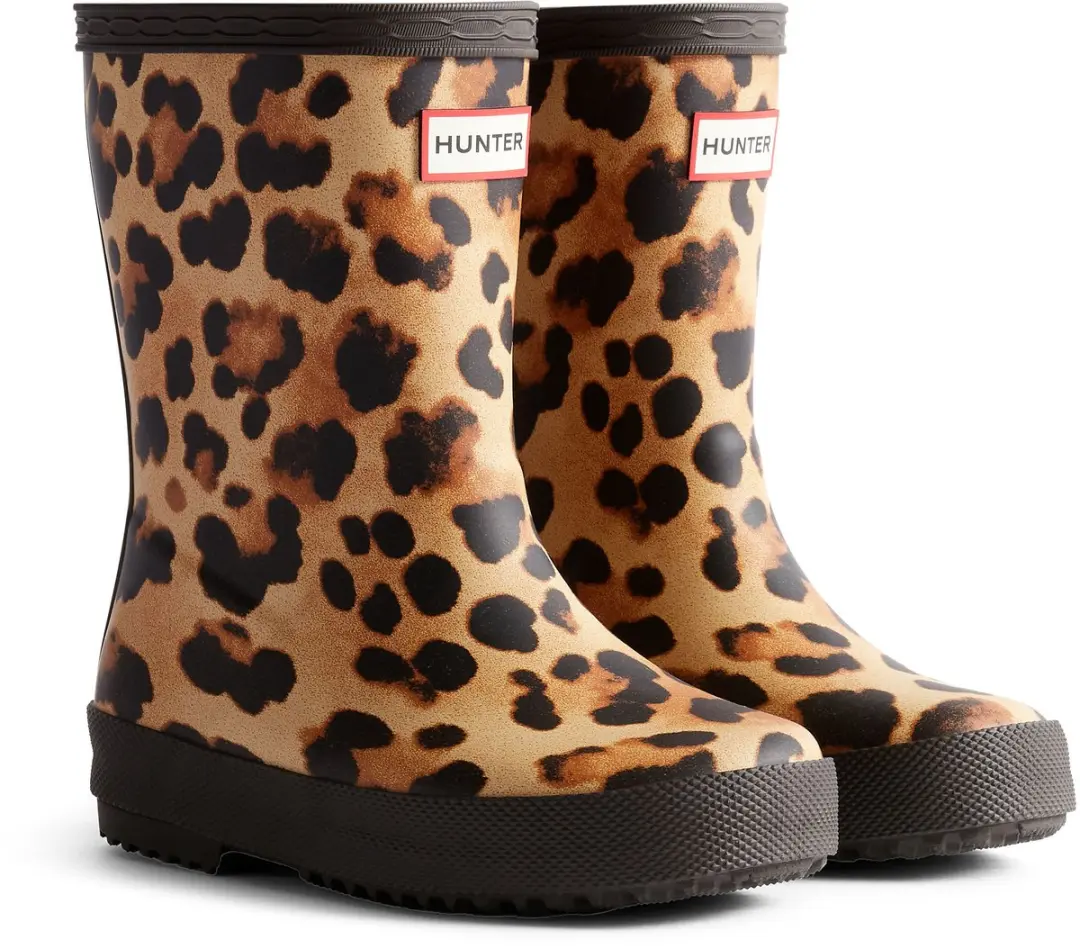 Hunter Kids First Leopard Print Boot Leopard/Chocolate Brown