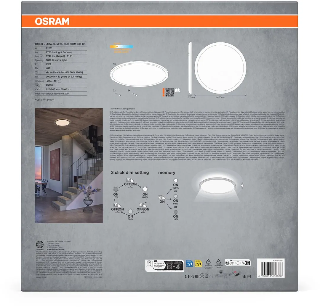 Osram Orbis Ultra Slim Plafondlamp 400mm - 22W 2720lm - Zwart