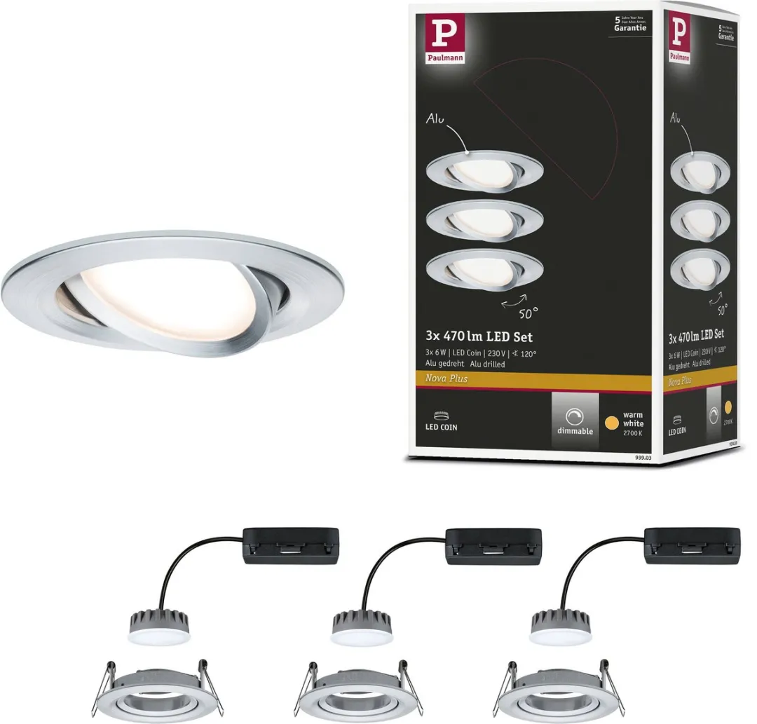 Paulmann Nova Plus Coin Basisset LED-inbouwlamp 3x6W 470lm 2700K