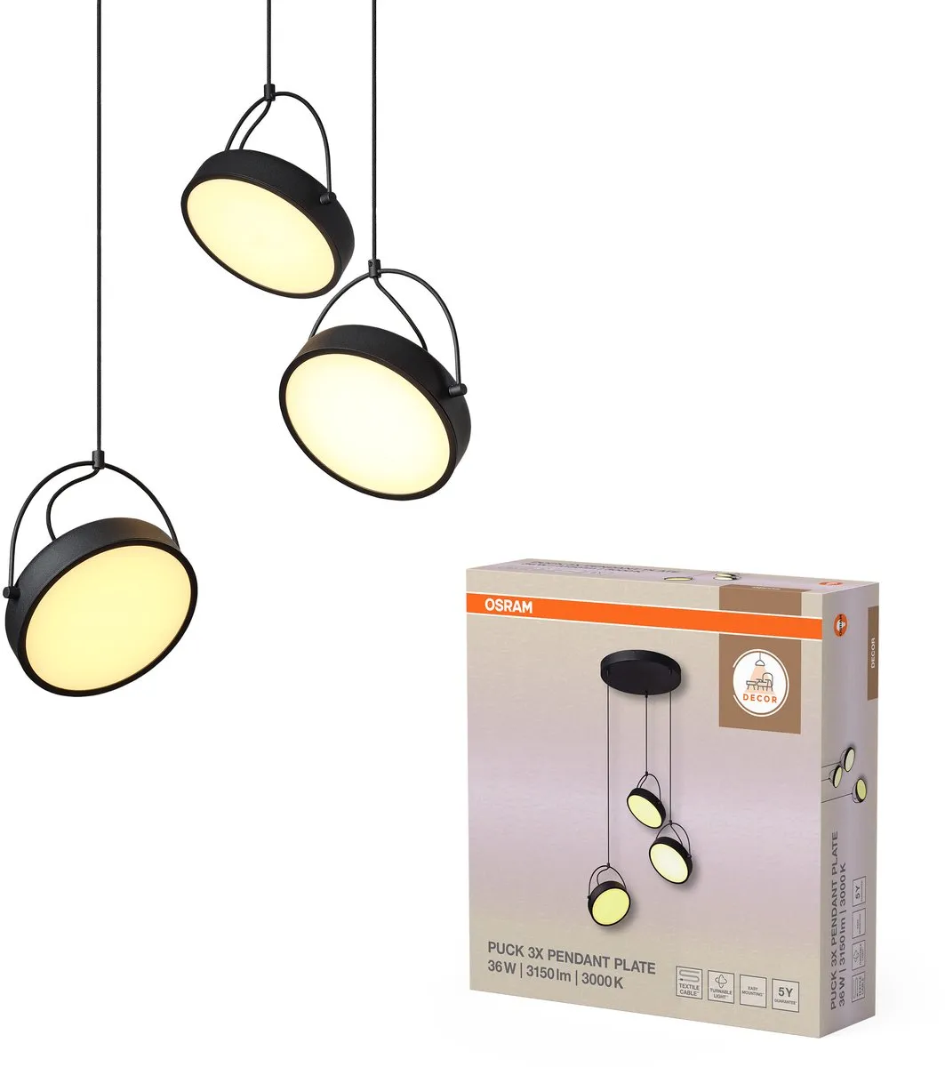 Osram Decor Puck 3XPendant LED Hanglamp 36W - 1250lm - Zwart