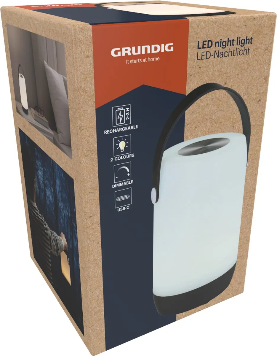 Grundig LED Nachtlamp USB-C Oplaadbaar Wit - Warm/Koel Wit
