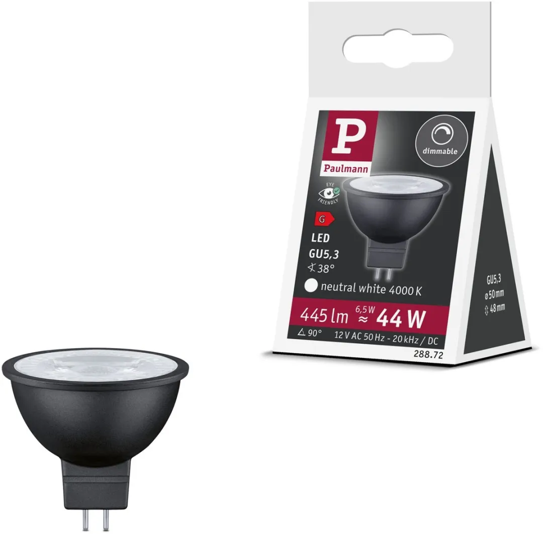 Paulmann Standaard 12V LED Reflector GU5.3 - 6,5W 445lm 2700K - Mat Chroom - 1 Stuk