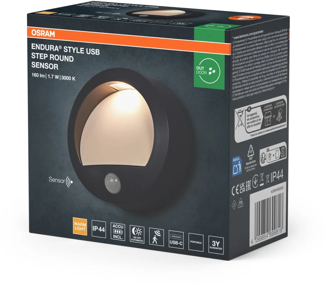 Osram Endura Style USB Wall Step Round Sensor IP44 - 110cm - Donkergrijs
