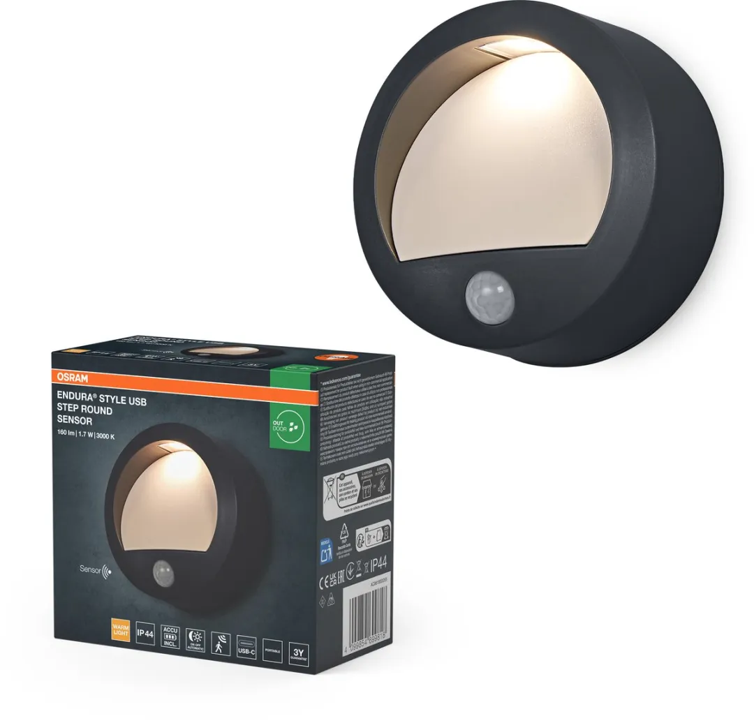 Osram Endura Style USB Wall Step Round Sensor IP44 - 110cm - Donkergrijs