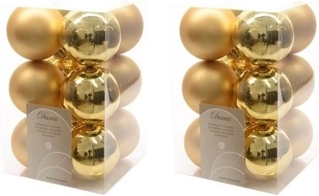 24x Gouden kunststof kerstballen 6 cm