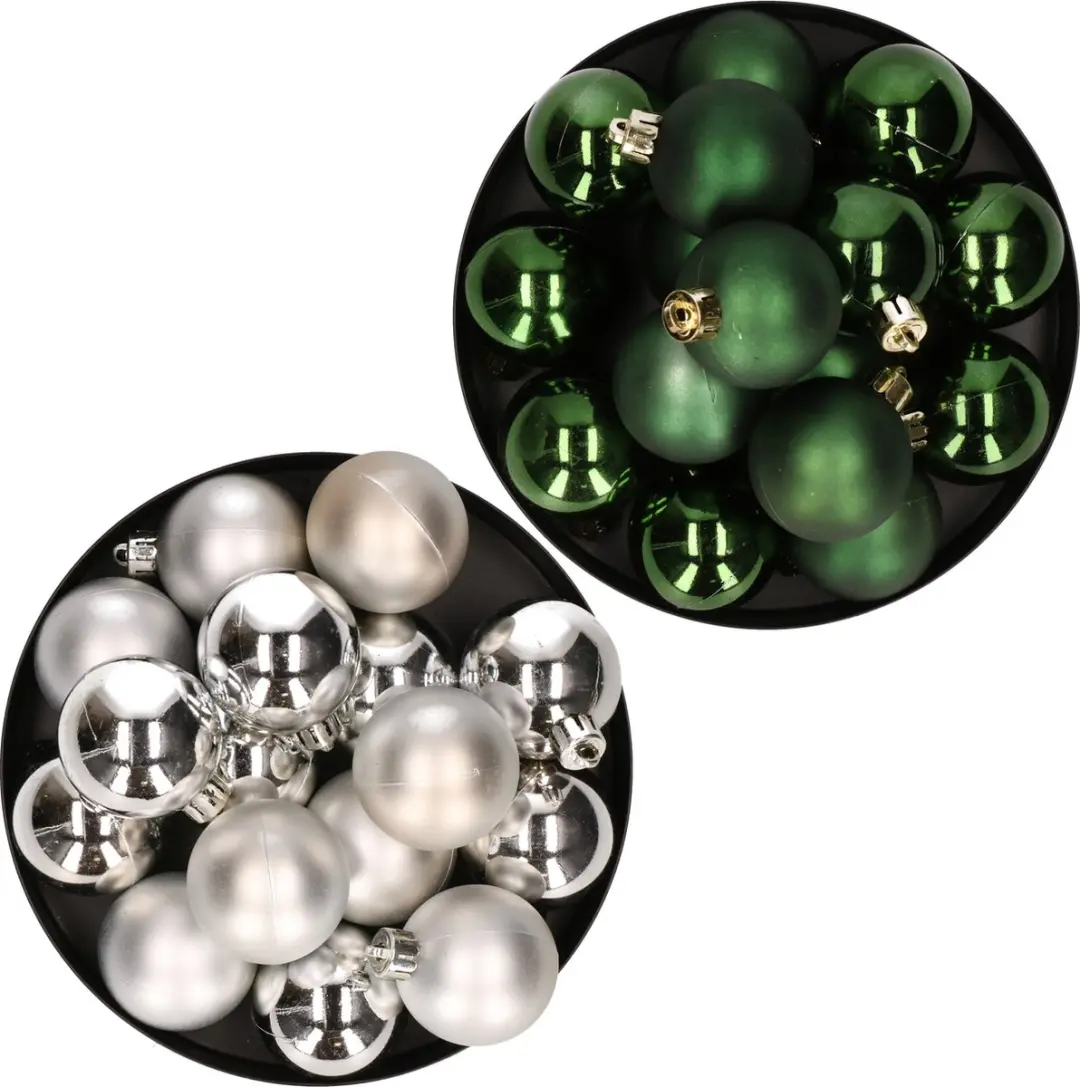 Kerstversiering kunststof kerstballen kleuren mix zilver/ donkergroen 4 en 6 cm