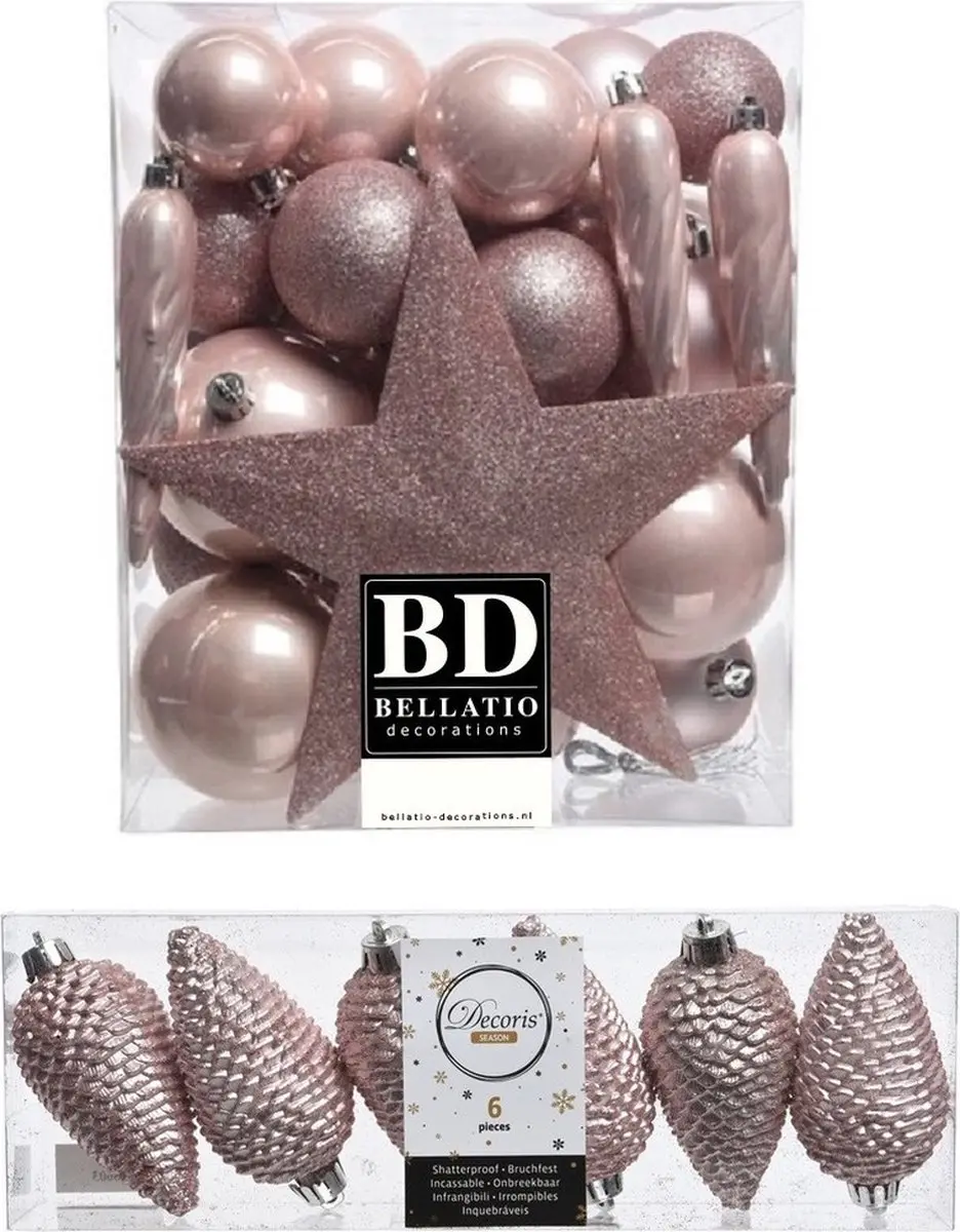 Decoris Kerstversiering kunststof kerstballen lichtroze