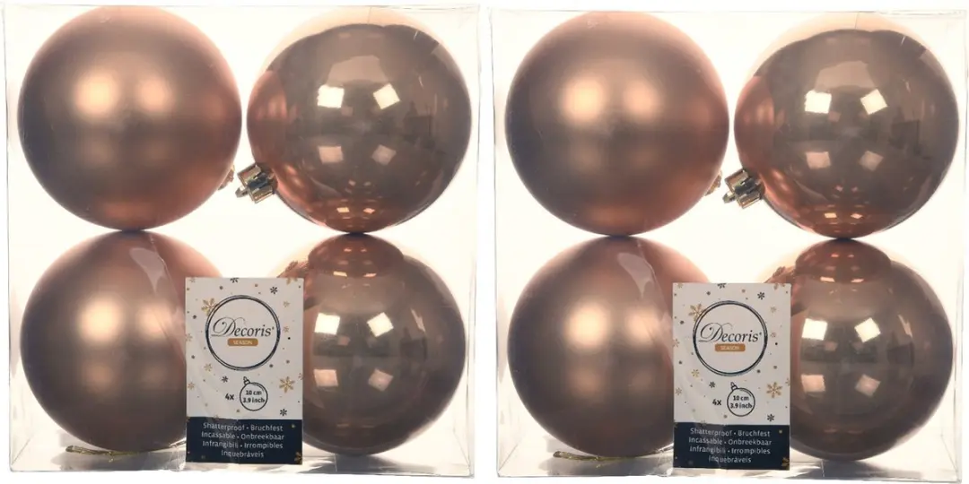 Decoris Kerstbal Toffee Bruin 10cm - 4 stuks - afbeelding 2 van 3