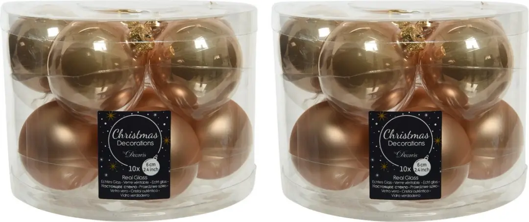 Decoris Kerstballen Glas 6cm - Toffee Bruin - 10 stuks - afbeelding 2 van 2