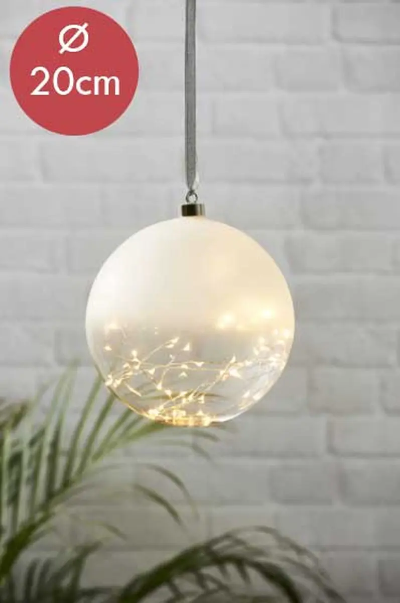 Kerstbal met lampjes 20cm -Frosted -lichtkleur: Warm Wit -met stekker -Kerstdeco
