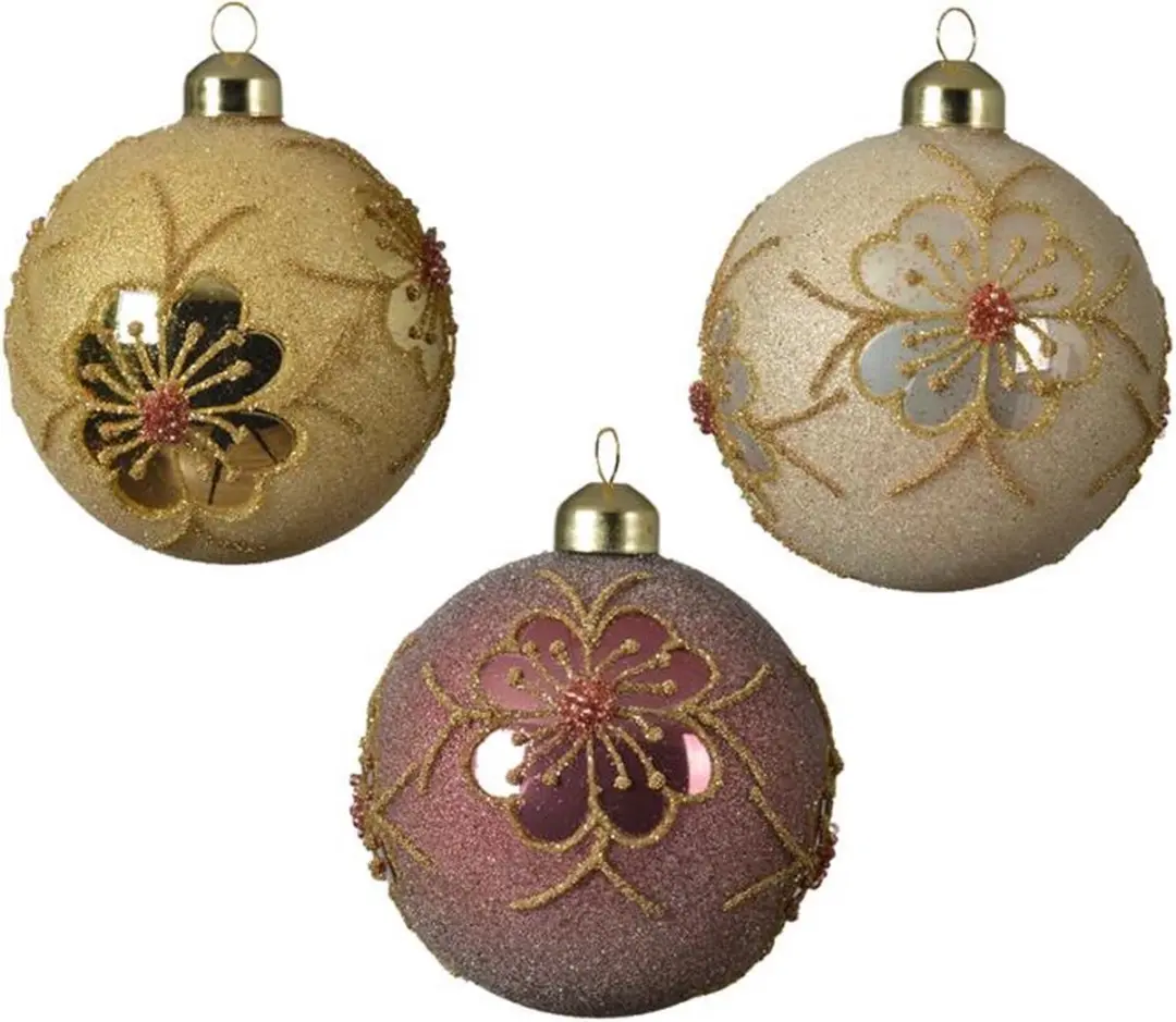 Decoris Kerstballenset a 3 stuks roze 8cm