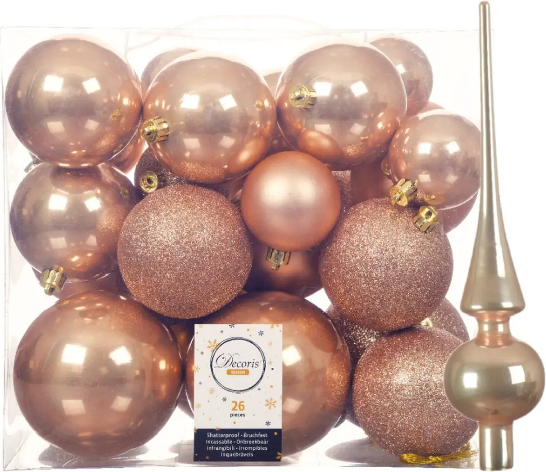 Kunststof kerstballen met glazen piek