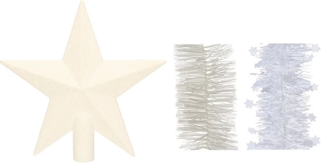 Kerstversiering kunststof glitter ster piek 19 cm en folieslingers pakket winter