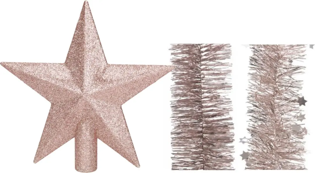 Kerstversiering kunststof glitter ster piek 19 cm en folieslingers pakket lichtr